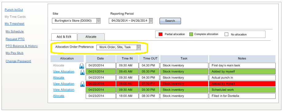 Allocation order preference